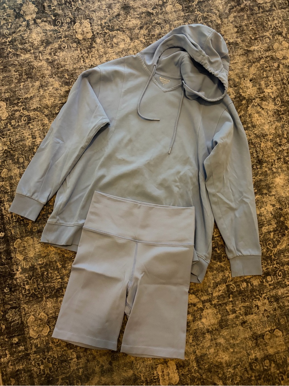 Athleta Light Blue Sweatshirt and Bike Shorts set